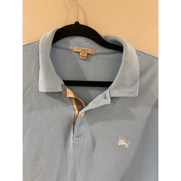 Burberry Hartford Slim Fit Polo Shirt Light Blue Check Placket Men’s Size Medium - Picture 5 of 9